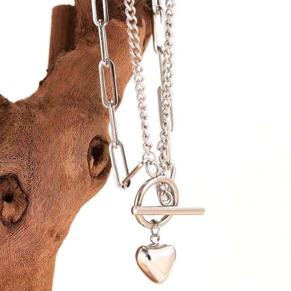 SALE Silver Chain Layered Heart Bracelet - Picture 3 of 5